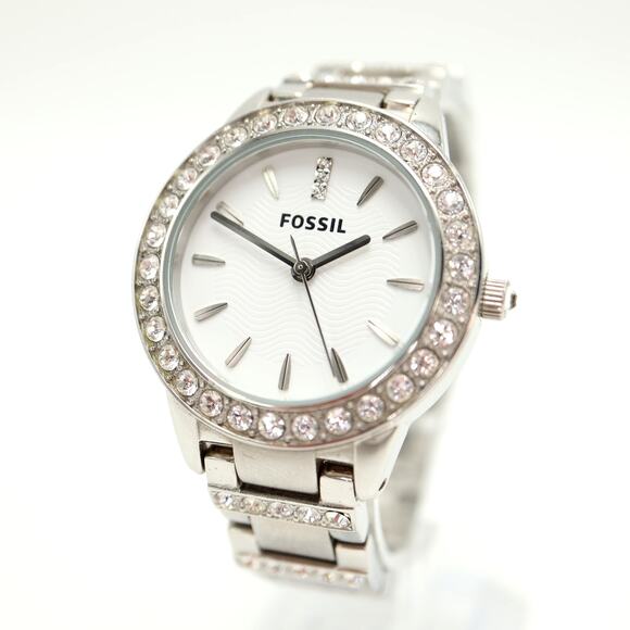 Fossil Jesse Silver Tone 34mm Gem Set Bezel Womens Watch ES2362 w New Battery - Picture 1 of 13